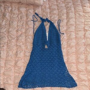 Beginning Boutique Blue Crochet Mini Dress